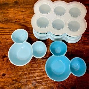 Set of 2 Mickey Mouse Ceramic Snack Bowls and Silicone Batch Freezer Sto…